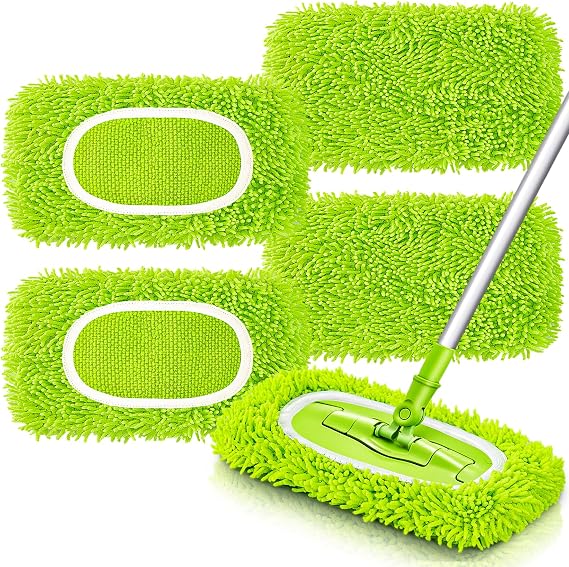 Unoutur Reusable Dry Sweeping Cloths Microfiber Wet Mop Pads Compatible with Swiffer Sweeper Mop Replacement Sweeping Mopping pad Refills for Hardwood Surface Floor Cleaning (4PCS)