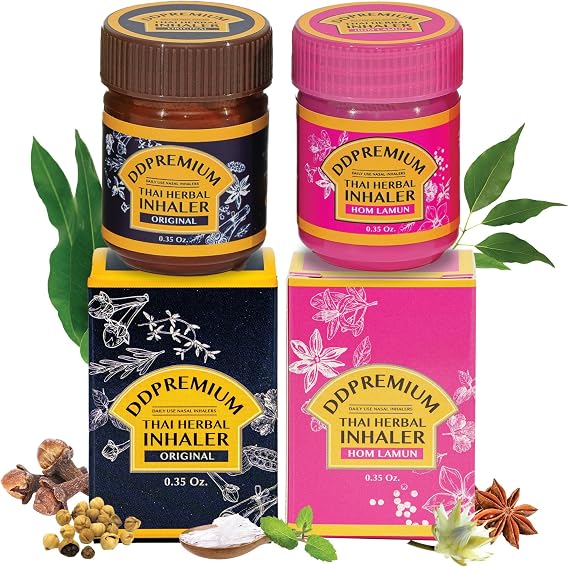 Bundle 2 Pack Thai Herbal Inhaler with Menthol & Essential Oil - Yadom Original, HOM Lamun Formula