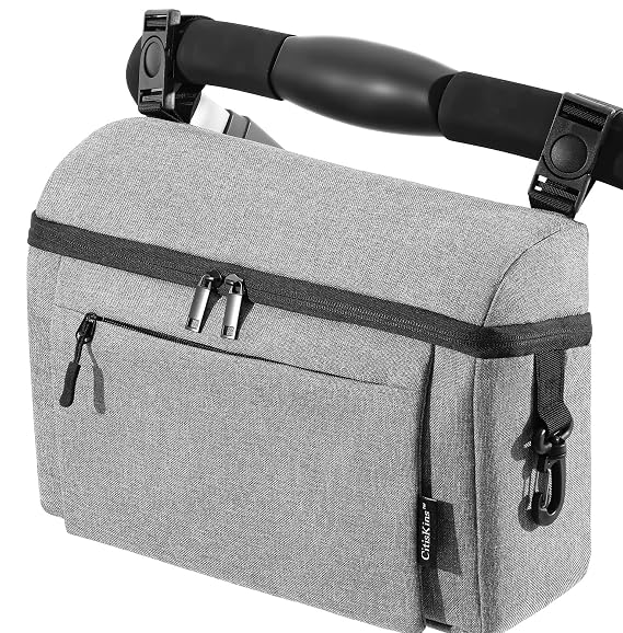 Universal Baby Stroller Organizer Large Space with Insulated Cup Holder Detachable Diaper Bag Adjustable Shoulder Strap Fits All Strollers (grey)