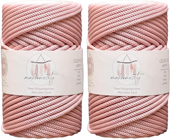 Makromecity 2 Strands Macrame Yarn 3 mm x 95 m Premium Polyester Macrame Cord Polypropylene Crafts for Wall Hangings Shoulder Bag Handbag Runner Dummy Chain Place Plate (Pink)
