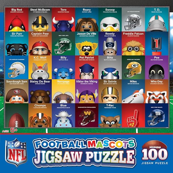 MasterPieces NFL Mascots 100-Piece Jigsaw Puzzle - Officially Licensed - 14"x19" - Vibrant Team Colors - NFL Mascot Puzzle for Kids