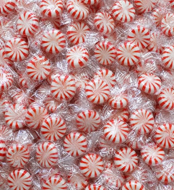 Peppermint Hard Candy 1 lb Bulk Red White Starlights Cool Mint Refreshing | Classic Striped Pinwheel Candy. For Office Bowls Dishes Buffets