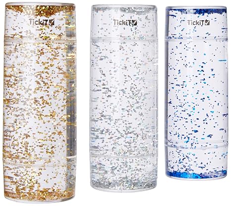 TickiT Sensory Glitter Storm - Set of 3 - Blue, Silver, Gold - Calming Glitter Tubes for Stress and Anxiety Relief - Encourage Focus and Concentration - Special Needs Toy