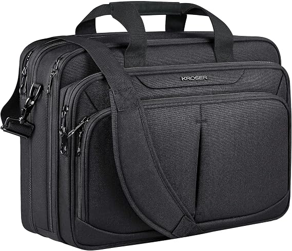 KROSER Laptop Bag Expandable Briefcase Business Work Bag 17.3" Black | Expandable, Lightweight Briefcase, Water-Repellent, Business Work Bag, For Travel/Women/Men