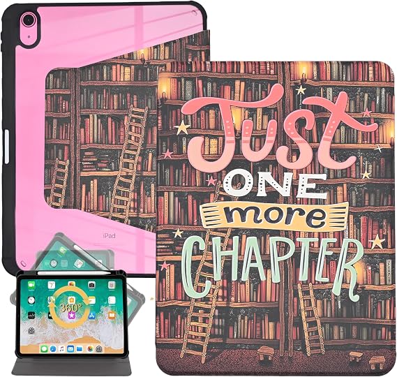 Case for iPad 10th Generation 10.9 inch 2022, Slim PU Leather Folding Case Multi-Angle Viewing Stand TPU Cover with Auto Wake/Sleep, Book Lovers, Just one more chapter
