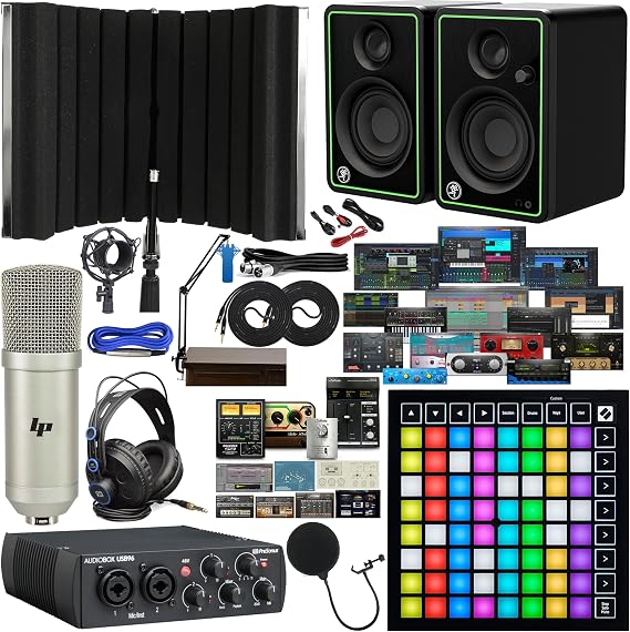 18 Piece Studio Bundle: AudioBox 96 Audio Interface Bundle Includes Software Kit, Launchpad Mini Pad Controller, CR3-X Multimedia Monitors and Adjustable Suspension Boom Arm + HD7 Headphones