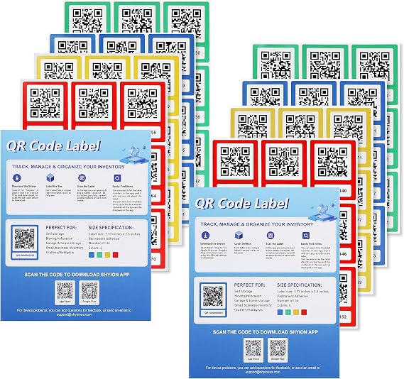QR Code Labels Intelligent Color Coded Stickers for Inventory Storage Organization 72pcs