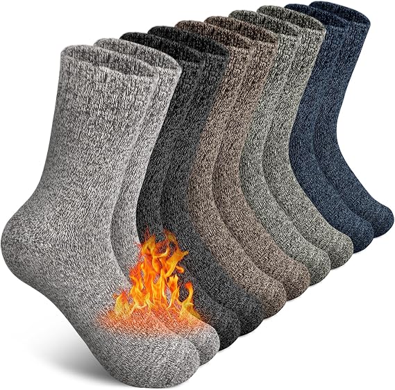 SIMIYA 5 Pairs Wool Socks Mens, Thick Warm Winter Hiking Casual Crew Socks | Wool Blend, Warm Insulation, Moisture Wicking, Breathable, Winter Weather, Outdoor Hiking, Crew Socks, Men Women