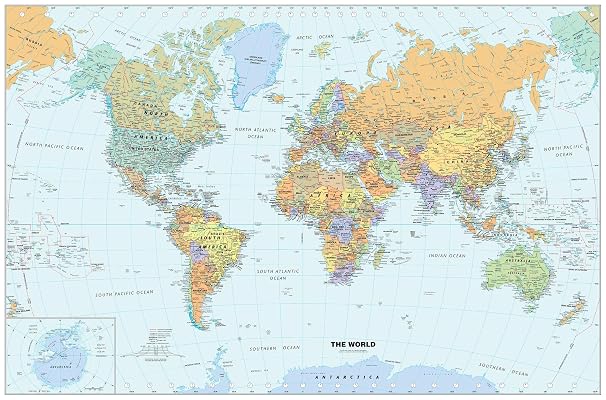 Classic World Wall Map - 50" x 33" Laminated