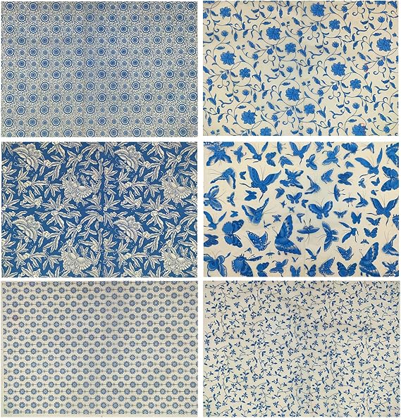 Primst 6PCS Pottery Art DIY Stickers Ceramic Clay Transfer Paper Flower Paper Porcelain Glaze Underglaze Transfers for Pottery Overglaze Enamel Waterslide Decal (Blue)