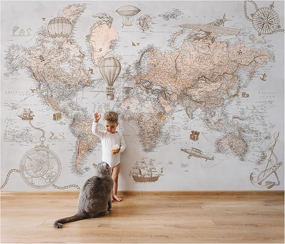 Murwall Kids World Map Wallpaper Kids Old Political World Map Wall Mural Childroom Treasure Maps Wallpaper