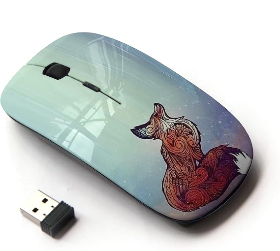 [ Optical 2.4G Wireless Mouse [ Fox Red Cute Animal Bright Art Beautiful ]