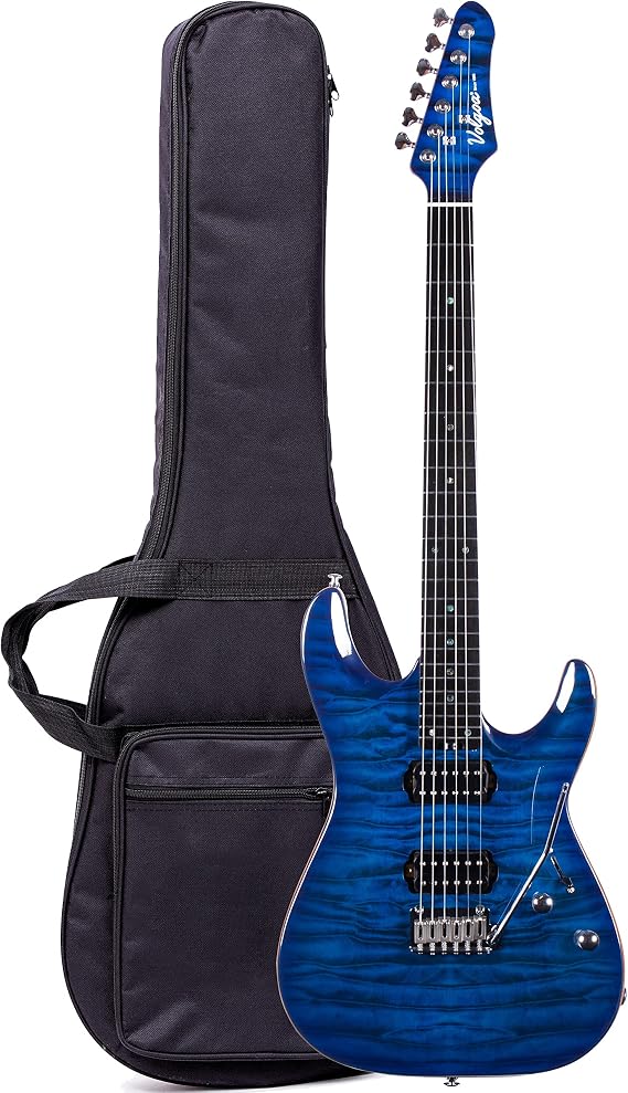 VLG-6 6-String Electric Guitar with HPL Fretboard, Roasted Maple Neck, and Tremolo System - Includes Gig Bag and Accessories(H-H-Blue)