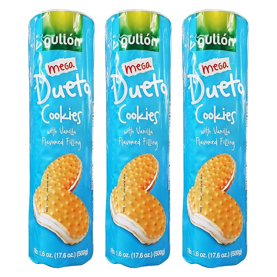 Gullon Mega Dueto Cookies with Vanilla Flavored Filling (3 Pack, Total of 52.8oz)
