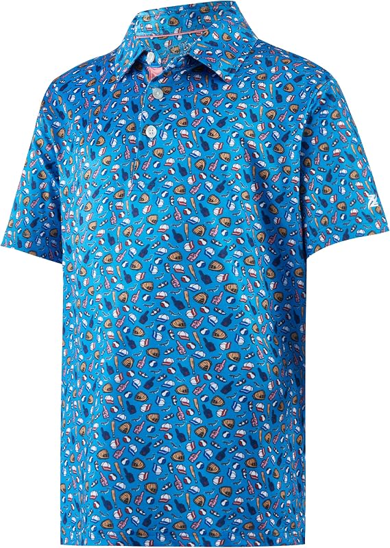 Boy's Polo Shirts Short Sleeve Collared Printed Youth Golf Shirts for Boys