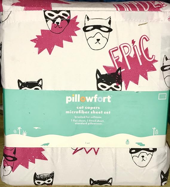 Pillowfort Cat Capers 4-pc Full Size Sheet Set - RED