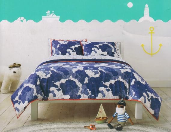Pillowfort Abstract Adventure Microfiber Navy Blue Comforter Set with 2 Shams: Full/Queen