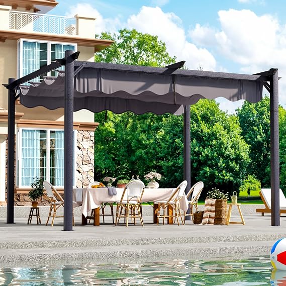 10'x12' Outdoor Pergola with Retractable Canopy
