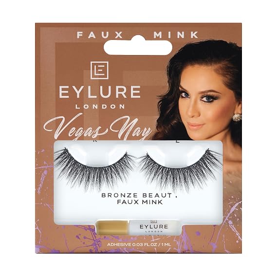 Eylure Vegas Nay Bronze Beauty False Eyelashes, Reusable, Adhesive Included, 1 Pair, Cruelty Free