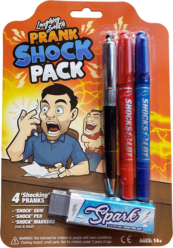 Laughing Smith Shocking Prank Kit 1 x Shock Pen, 2 x Shock Markers and 1x Shock Gum - Trick Your Friends and Family - Hilarious Electric Shock Game and Prank Stuff - Funny Shocker Gag Toys