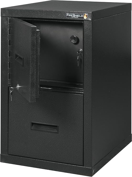 FireKing FireShield 22" D Vertical 1-Drawer File Cabinet and Safe, Metal, Black Stone
