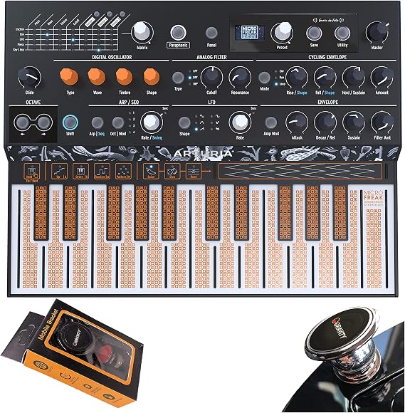 Arturia MicroFreak Hybrid Synthesizer 25-key Paraphonic Hybrid Hardware Synth with Poly-aftertouch Flat Keyboard, Wavetable with Gravity Magnet Phone Holder Bundle
