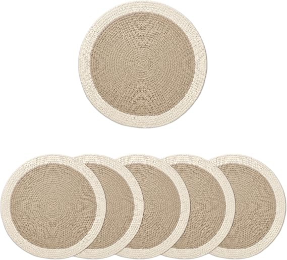 Encasa XO Placemats, Round Cotton Handcrafted Mats 32 cm Beige