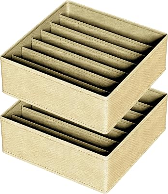 2Pack Drawer Organizer Divider, Foldable Closet Storage Organizer Basket, and Fabric Organization Bins for Clothes, Socks, Underwear, Bras, Ties, Accessories, Beige
