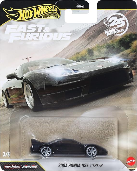 Hot Wheels Premium Fast & Furious 2003 Honda NSX Type-R, Die-Cast Model, JHW75 - HNW46 Koleksiyonluk Araba, Metal/Real Riders | 1:64 ölçekli Die-Cast modeli, koleksiyoncular, Real Riders lastikleri ve gövde lastikleri / metal çerçeve, JHW75