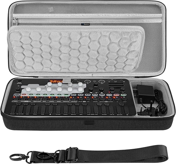 GEEKRIA Audio Interface Carrying Case, Compatible with SONICWARE Liven Ambient / 8bit Warps/MEGA SYNTHESIS/Texture Lab/XFM/Lofi-12, EVA Hard Shell Portable Travel Bag (Dark Gray)