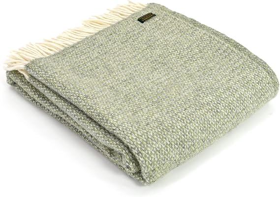 Tweedmill Textiles 100% Pure New Wool Illusion Throw, Green/Grey, 150x180cm