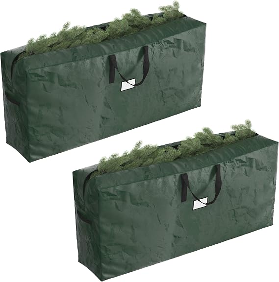 Christmas Tree Storage Bags - Set of 2 Extra-Large Holiday Decoration Totes for Disassembled 9-Foot Artificial Trees and Garlands by Elf Stor (Green)