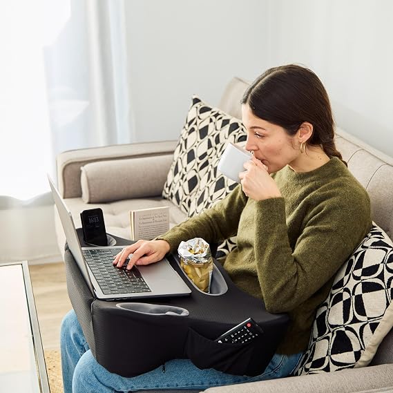 Oversized Lap Desk Pillow 27in Foam Couch Desk with Cup Holder & Storage