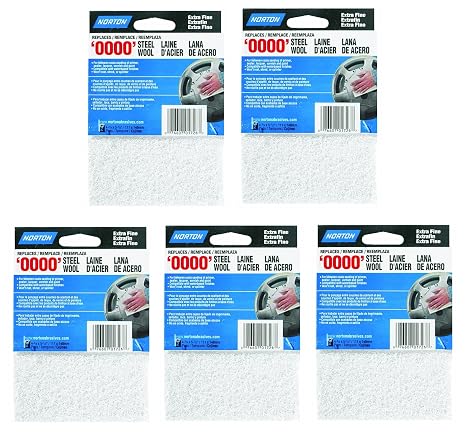 Norton 01726 Synthetic Steel Wool, White, 10 Pads Total (5 Pack)
