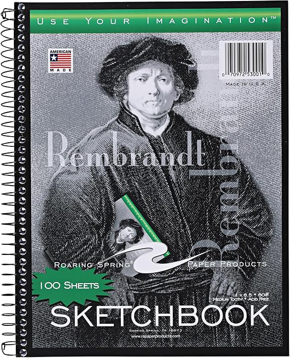 Roaring Spring Rembrandt Spiral Sketchbook Pad, 100 Sheets, 8.5" x 11"