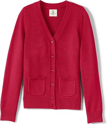 Lands End School Uniform Girls Cotton Modal Button Front Cardigan Sweater