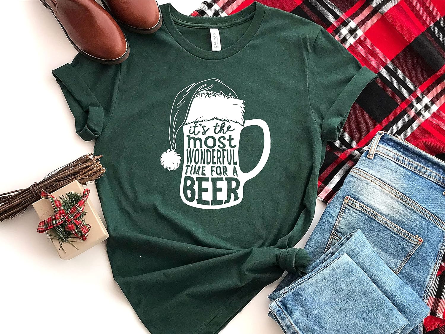 Most Wonderful Time For A Beer Funny Christmas Holiday Drinking T-Shirt, Funny Christmas Tee, Funny Drinking Shirt