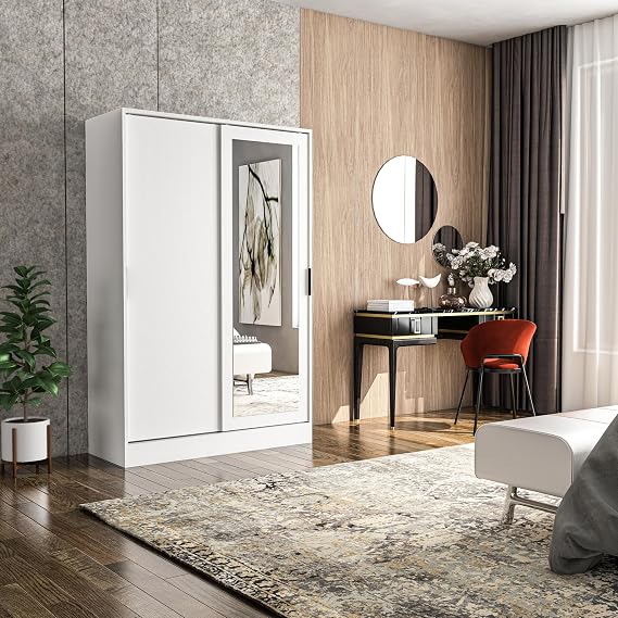 Berceste Beyaz 2 Sürgü Kapaklı Aynalı 8 Bölmeli Dolap Gardırop