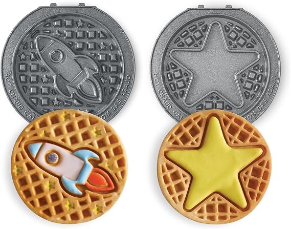 Dash MultiMaker Mini System Removable Plate Set - Ceramic, Nonstick Replacement Plates for Fun-Shaped Waffle Breakfast - Waffle Maker Not Included - 4-Inch - Two-Pack - Rocketship & Star