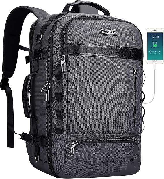 WITZMAN Travel Backpack for Men Fits 16 inch Luggage Bag USB Charging Port