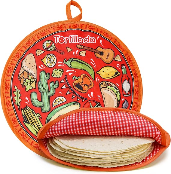 Tortillada - Tortilla Warmer 12 inch for Microwave Cotton/Polyester Tortilla Warmer Holder for Tortillas, Tacos, Roti & Chapati Tortilla Warmer for Kitchen Serving Red