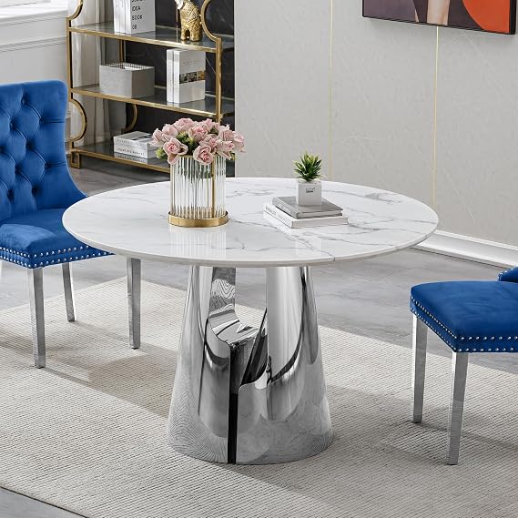 HomVent 45''Round Faux Marble Dining Table with Stainless Steel Base
