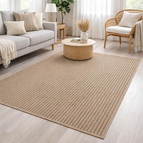 Avanos Modern Kahve Hasır Dokuma Jüt Sisal Kilim Yıkanabilir Balkon Bahçe Mutfak Halı 8042A