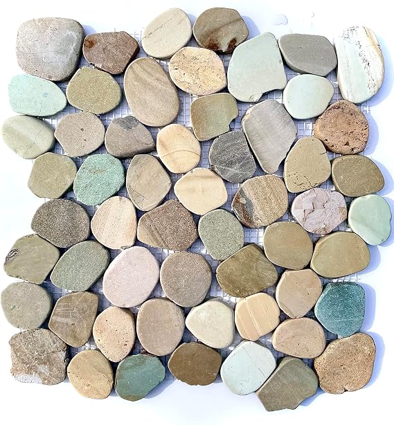 Decorative Tiles Interlocking Tumbled Pebble Tiles (1-Sheet) Kitchen Floor Bathroom Patio Stone Tile for Indoor and Outdoor Use Natural River Rock Stones SA-CP007-1