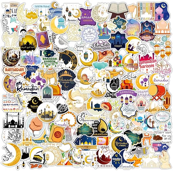 120 Pcs Eid Mubarak Stickers Islamic Ramadan Gifts for Kids Adults, Waterproof Vinyl Stickers Bulk for Ramadan Decorations Gift Bags Water Bottle Laptop Phone