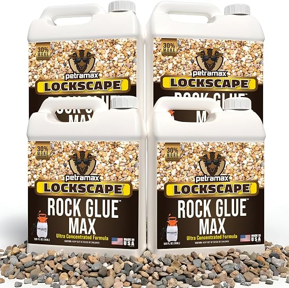 PetraMax Rock Glue for Landscaping, Pet-Safe & Non-Toxic, (1 Gal x 4)