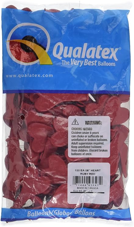 Qualatex 6" Ruby Red Heart Latex Balloons - Pack of 100