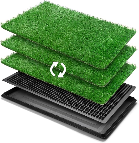 COZIWOW Fake Grass Pee Pad for Dogs, 25" x 20" Indoor Grass Potty for Dogs, Reusable Dog Pet Loo with Tray & Extra 2 PCS 23" x 18" Artificial Grass Training Pads, Portable Dog Litter Box Outdoor