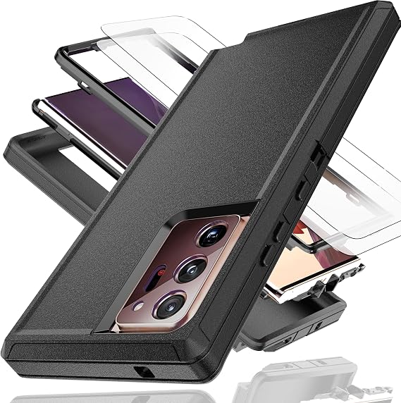 for Galaxy Note 20 Ultra Case with Soft TPU Film Screen Protector[2 Pack],3 in 1 Shockproof TPU Hard PC Bumper Drop-Proof Shell for Samsung Galaxy Note 20 Ultra Black