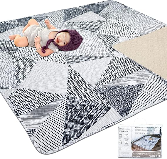 TANOSHII® 119,4 cm x 119,4 cm Oyun Parkı için Bebek Oyun Matı, Çocuk Çadırları Mat Pamuk, Zemin için Katlanabilir Emekleme Matı, Tek Parça Emekleme Matı, Zemin için Kaymaz Bebek Matı, Taşınabilir Seyahat (Çizgili)